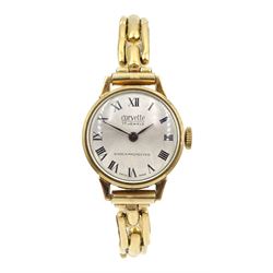 Corvette 9ct gold ladies manual wind wristwatch hallmarked, on gold expanding link bracelet stamped 18ct