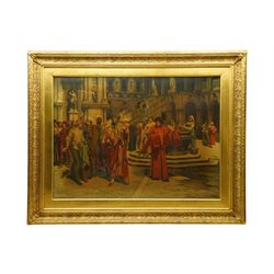 Frames - large gilt frame moulded with scrolling acanthi containing a print on canvas of '...