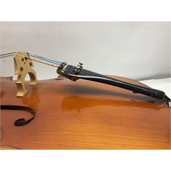 German half-size cello with 69cm two-piece maple back and ribs and spruce top; L112.5cm overall; in soft carrying case with two bows