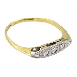 Early 20th century milgrain set five stone diamond, marquise shaped ring, stamped 18ct 