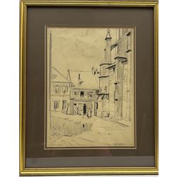 Clifford Hall (British 1904-1973): Continental Street Scene, pen and pencil sketch signed and indistinctly titled 37cm x 27cm