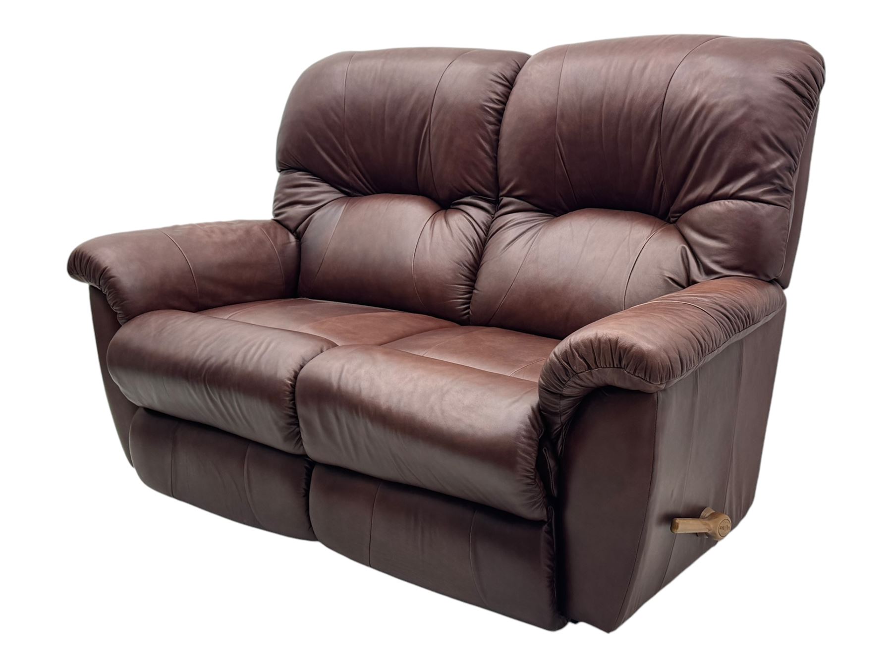 La-Z-Boy - manual reclining three piece suite - two seater sofa (W165cm, H105cm); and two armchairs (W98cm), upholstered in brown leatherette