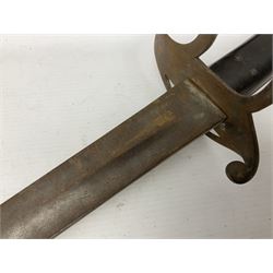 British 1853 pattern light/heavy cavalry troopers sword, with 89cm slightly curving fullered blade, three-bar steel hilt and pressed leather grip L103cm overall (no scabbard)