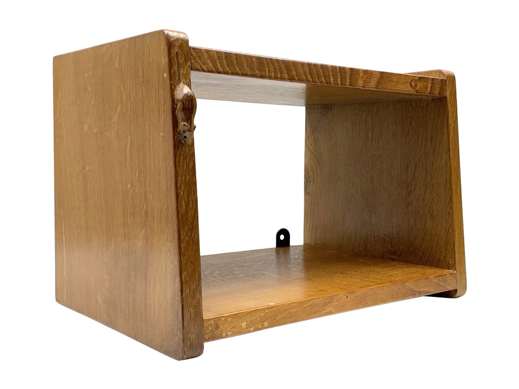 'Mouseman' two tier oak wall hanging shelf, carved with mouse signature, by Robert Thompson of Kilburn