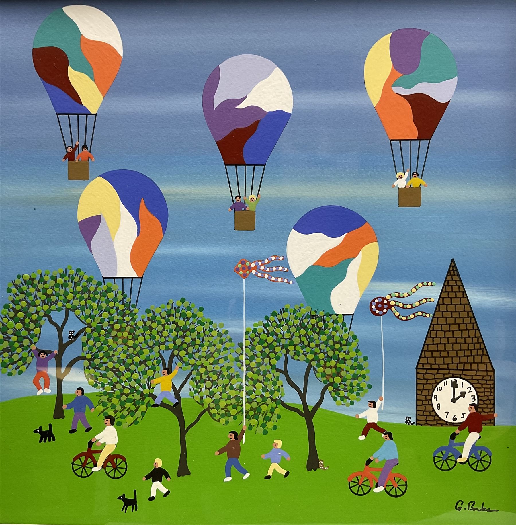 Gordon Barker (British 1960-): Hot Air Balloons, acrylic on paper signed 28cm x 28cm