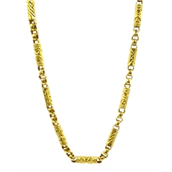  22ct gold (tested) embossed barrel design link necklace, approx 30.5gm  