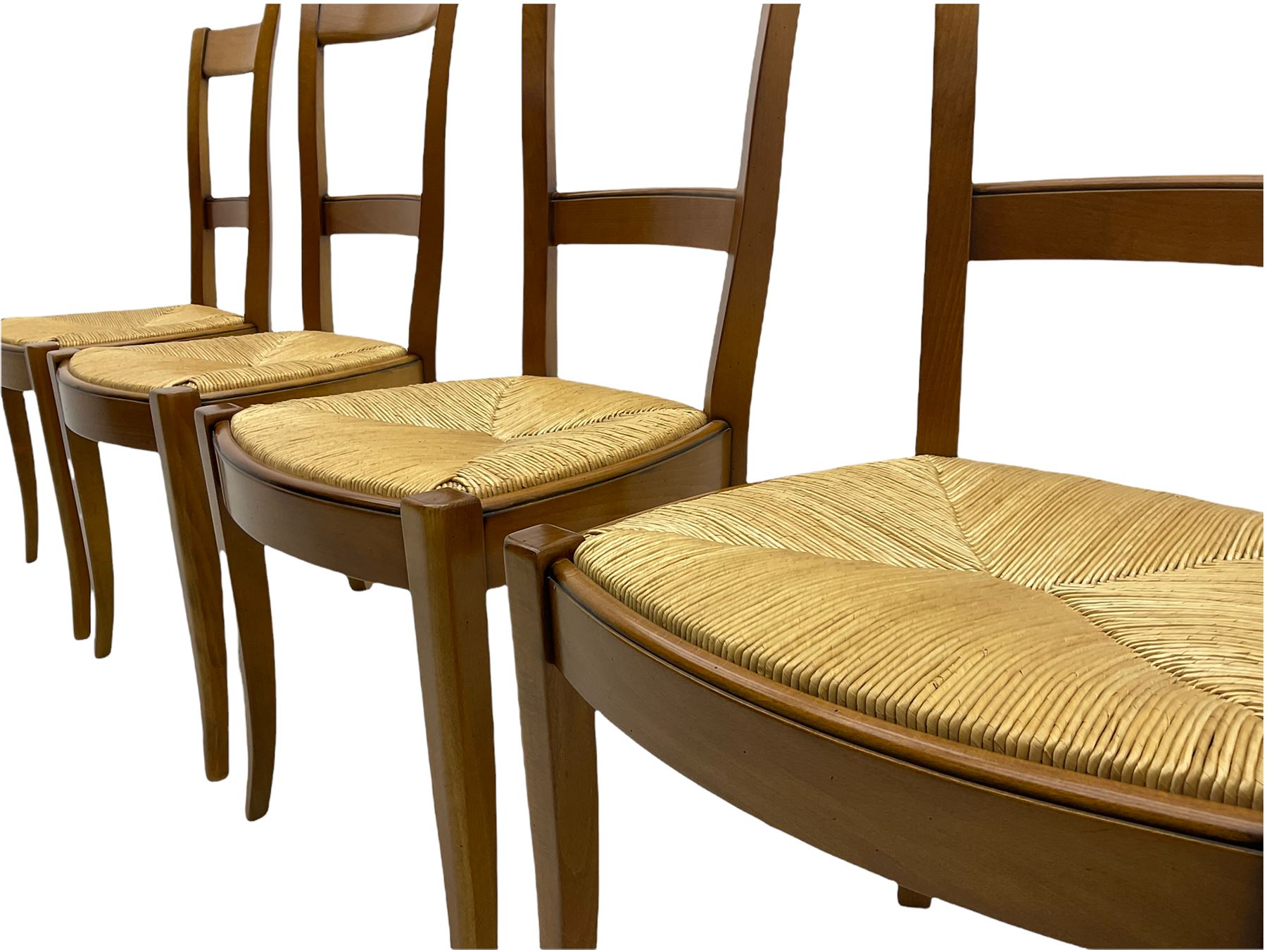 Grange Furniture cherry wood dining table, and eight chairs with rush seats