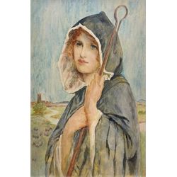 Philip Richard Morris ARA (British 1838-1902): The Young Shepherdess, watercolour signed with monogram 35cm x 23cm