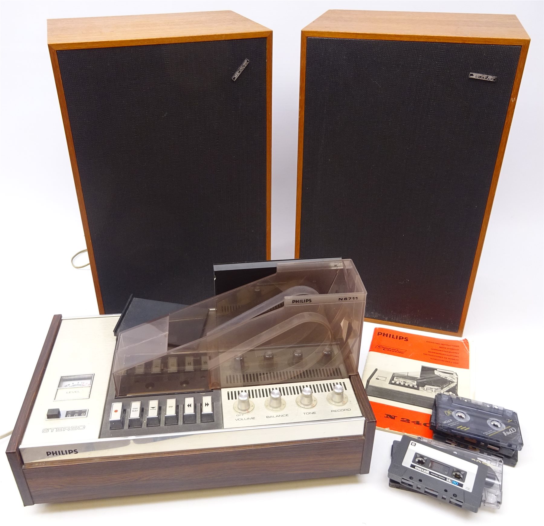 Philips N2401 cassette changer with instruction booklet and pair of