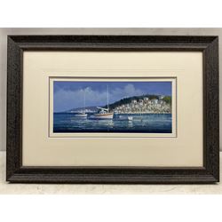 David Short (Nottingham 1940-): Yachts on the Riviera, oil on board signed 17cm x 38cm