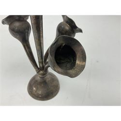Art Nouveau silver four branch epergne of tulip form, the spill vases with crimped rims raised upon circular spreading base, hallmarked Birmingham 1919, makers mark J.C. Ltd (John Charles Lowe), approximate weight 2.42 ozt (75.2 grams), H17.5cm