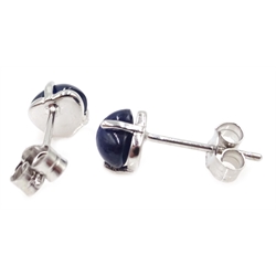  Pair of 18ct white gold heart shaped cabochon sapphire earrings, sapphire approx 2.7 carat  
