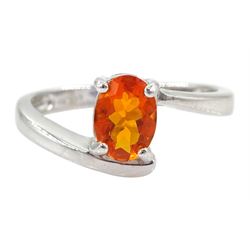 9ct white gold single stone oval cut fire opal ring, hallmarked, opal approx 0.35 carat