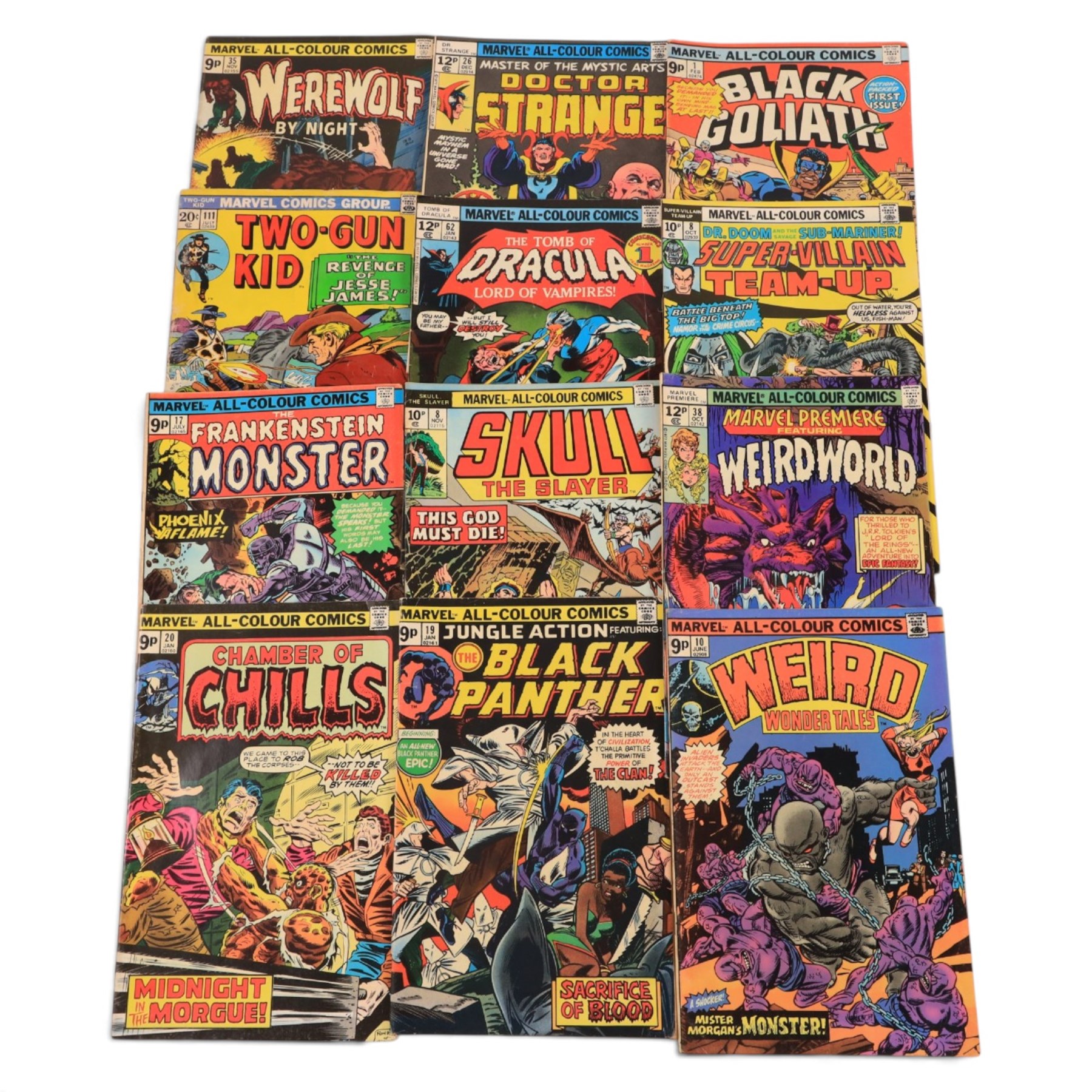 Collection of Bronze Age and later Marvel comic books, titles including  The Invincible Iron Man, The Champions, Captain Marvel, Captain America and The Falcon, War of the Worlds, Man Called Nova, Red Sonja, Skull the Slayer, The Living Mummy, The Frankenstein Monster, The Tomb of Dracula, The Human Torch, etc 