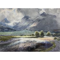 Edward Horace Thompson (AKA Donald A Paton) (British 1879-1949): Highland River Landscape, watercolour signed 27cm x 37cm 
Notes: Thompson used the name Donald Paton when he painted Scottish scenes, presumably for a different agent than the name he used for his more common Lake District views.