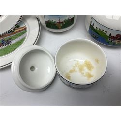 Villeroy and Boch Naif pattern tea service, comprising teapot, jug, covered sucrier, two mugs, two breakfast bowls and four side plates (11)