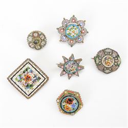 Thirty micro mosaic brooches including four Roma examples, a Paris and Geneve example