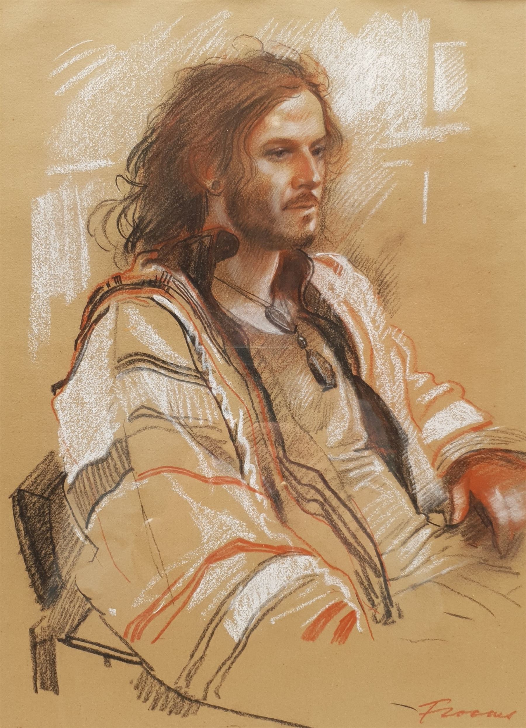 Colin S Frooms (British 1933-2017): 'Richard - Study of Man in a Jacket', mixed media signed, titled on label verso 37cm x 27cm