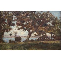 English Impressionist School (19th/20th Century): Autumn Trees on the Harbourside, oil on ...
