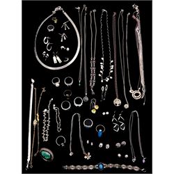 Collection of silver and stone set silver jewellery including a Links of London bracelet, necklaces, earrings and rings