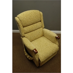  Electric reclining armchair upholstered in pale gold patterned fabric, W76cm (This item is PAT tested - 5 day warranty from date of sale)  