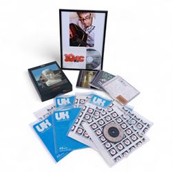 10CC memorabilia, including 2012 Tenology CD, DVD, postcard and book boxed set, nine 7 inc...