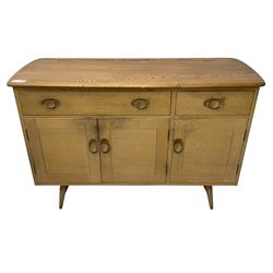 Ercol - mid-20th century elm and beech model 351 sideboard, fitted with two drawers over three cupboards, splayed feet
