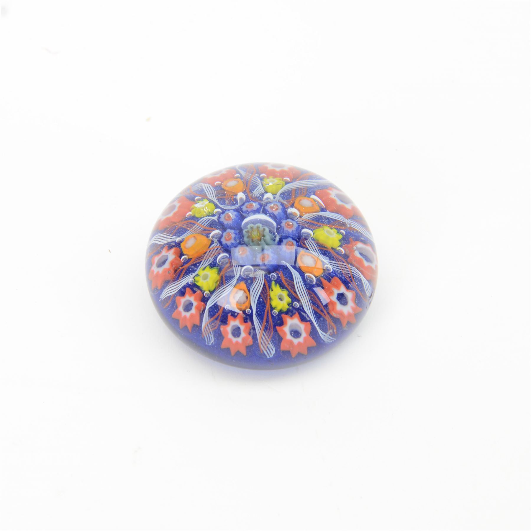 Six millefiori paperweights, two of eight pointed star form, four of domed form
