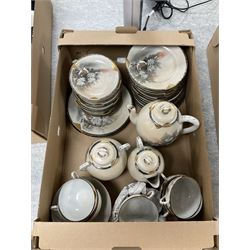 Collection of Japanese Kutani Eggshell tea service components, together with a large collection of blue and white ceramics including Heineken Delft Blue hand-painted tankard, Royal Goedewaagen Blue Delft decanter bottle and Elesva Holland jar