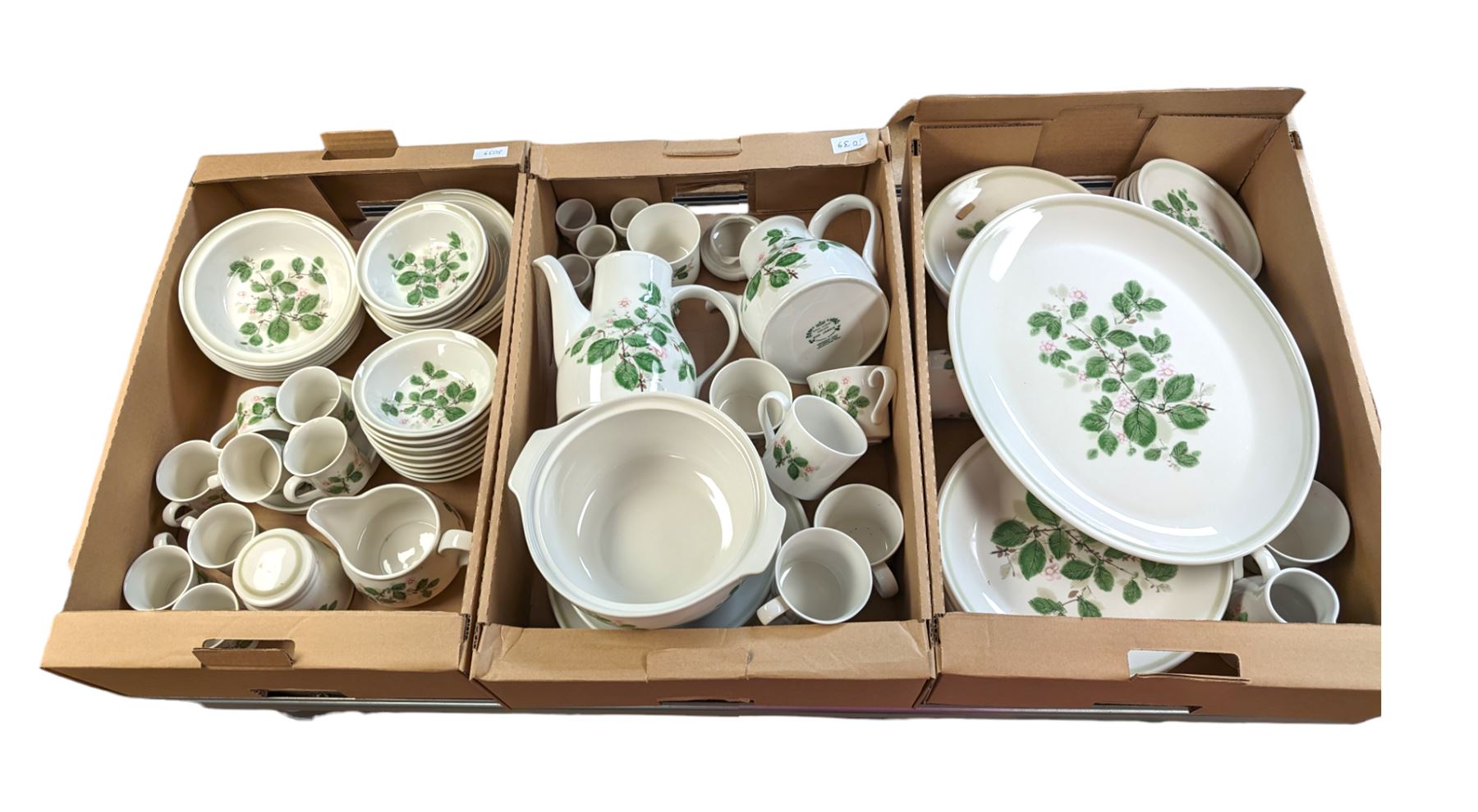  Royal Albert Rose Arbour tea and dinner service, including plates, bowls, jugs, serving bowl etc in three boxes 