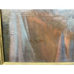 WITHDRAWN at the request of the vendor's family - 
Sir Hubert Von Herkomer RA RWS CVO (British 1849-1914): 'In the Nursery' - Girl Sewing by the Fireside, oil on canvas signed with initials and dated 1879, further signed and inscribed 'Bushey Herts' verso 60cm x 50cm 
Provenance: purchased by the vendor's parents from Wrawby Moor Art Gallery Ltd, Brigg in the 1980s, sold with an undated receipt