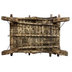19th century Indian elephant 'Howdah' saddle, hardwood and iron bound 