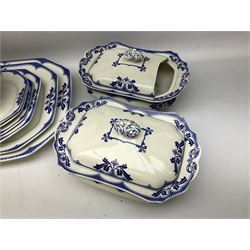 Burgess and Leigh Middleport pottery dinner wares decorated in the ‘Milford’ pattern, to include lidded tureens, graduated meat plates, dinner plates etc 