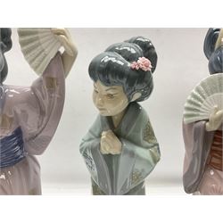 Three Lladro Japanese figures, comprising Sayonara no. 4989, Chrysanthemum no. 4990 and Madame Butterfly no. 4991, largest H30cm