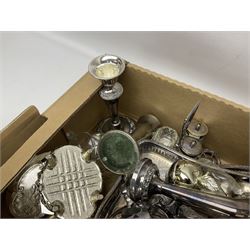 Collection of silver plate, including trays, candlesticks, cutlery, sauce boat, etc 