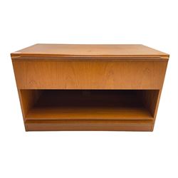 Mid to late 20th century teak televsion stand fitted with single drawer
