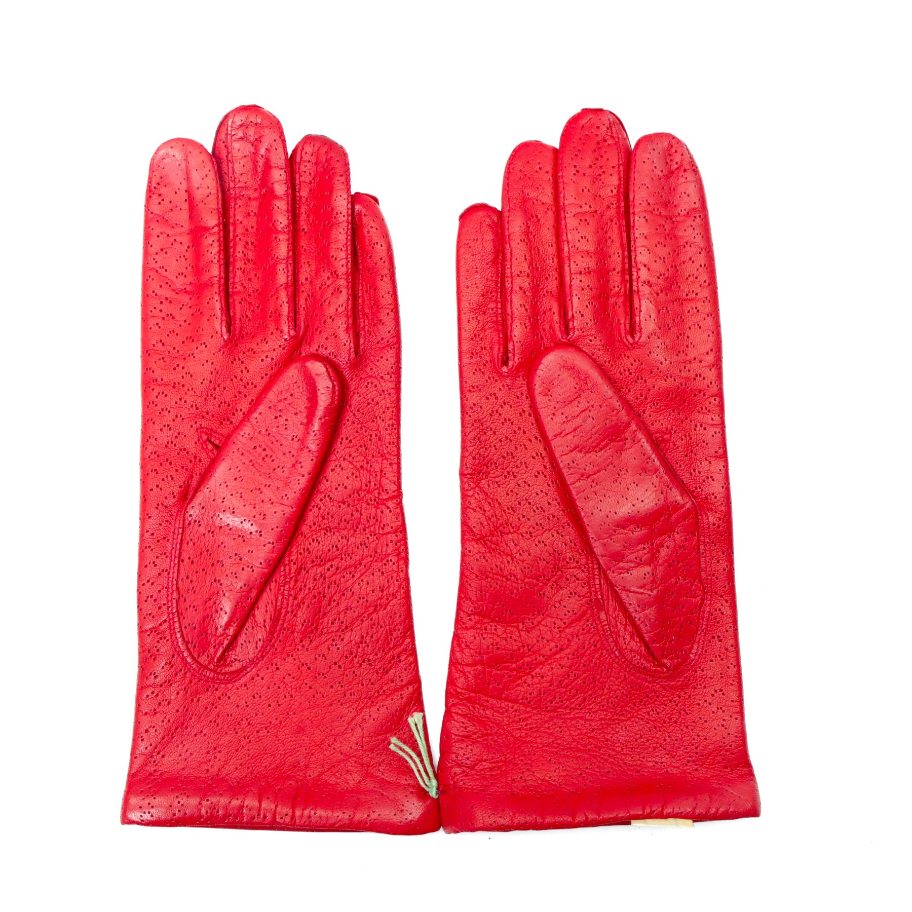 Harrods, Jaeger and others - five pairs of ladies’ leather gloves, comprising red Harrods studded gloves, brown Jaeger buttoned gloves and three further Italian pairs