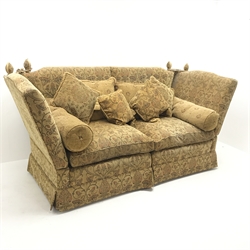 Knowle style two seat sofa, upholstered in traditional floral patterned fabric, W230cm