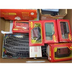 Tri-ang - quantity of '00' gauge model railway and Minic Motorways slot-racing items including Class B12 4-6-0 locomotive No.61572; boxed; seven goods wagons in five boxes; R576 Tunnel and Island Platform Set; both boxed; quantity of track and power unit; four Minic Cars and two controllers; boxed Customs Barrier and Frontier Post Set; railway car transporter and car loading ramp; quantity of track and trackside accessories; and boxed Car-Play Filling Station Set