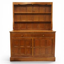 Cat and Mouseman - adzed oak dresser and plate rack, plate rack with two delf rack, panell...