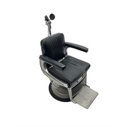 Belmont - mid 20th century barber's chair, upholstered in black leather finish fabric with chrome frame, hydraulic and swivel action 