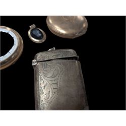 Two gold plated pocket watches, including open faced Vertex example, together with a silver plated vesta case and a Sarah Coventry pendant