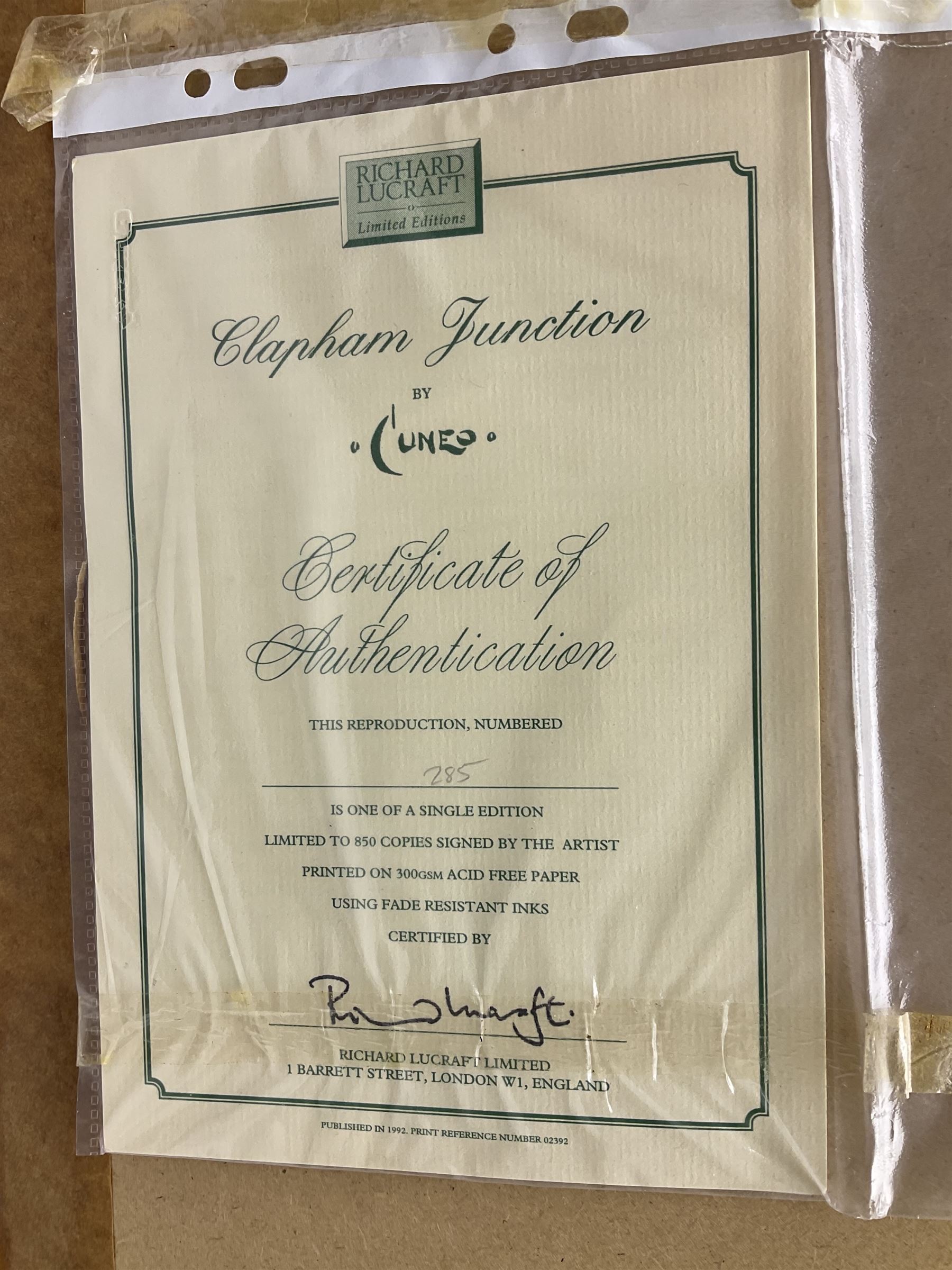 Terence Cuneo (British 1907-1996): 'Clapham Junction', limited edition chromolithograph signed and numbered 285/850, certificate verso 31cm x 41cm 