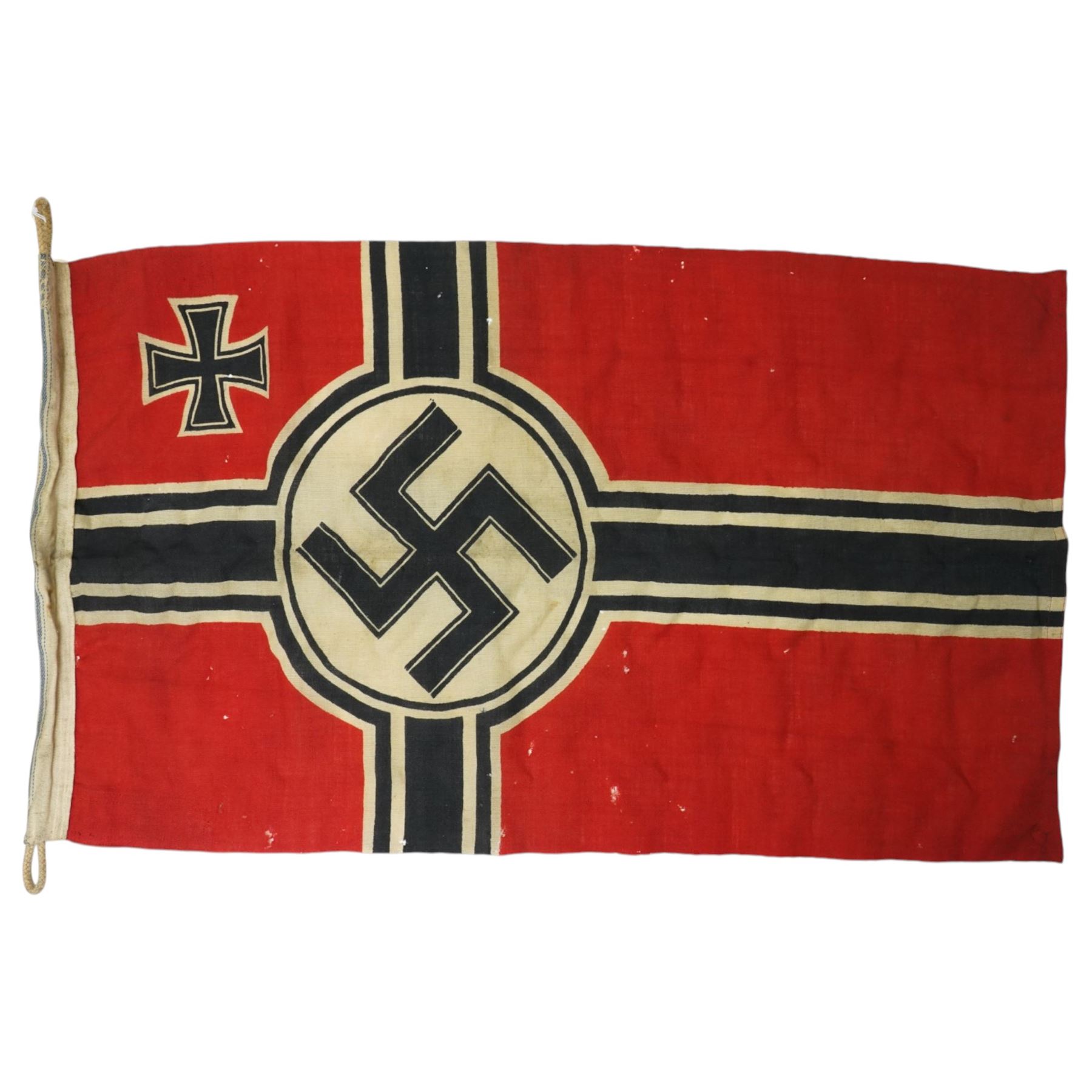 World War II German Kriegsmarine flag 49cm x 80cm and a Hitler Youth leather belt, the leather marked A Gr 25 (2)