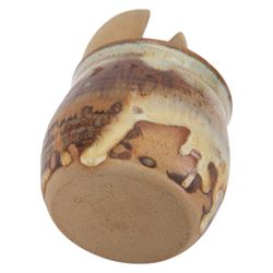 Canterbury Pottery studio pottery cruet set, comprising salt and pepper shaker, mustard pot, oil jug, vinegar jug and stand 