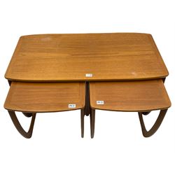 Nathan - teak Long John nest of tables and a singular nest of tables 