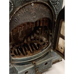 Deville & Co - French Art Nouveau period blue enamel stove, decorated with floral scrolls and flower heads, shell heath, W69cm, H78cm