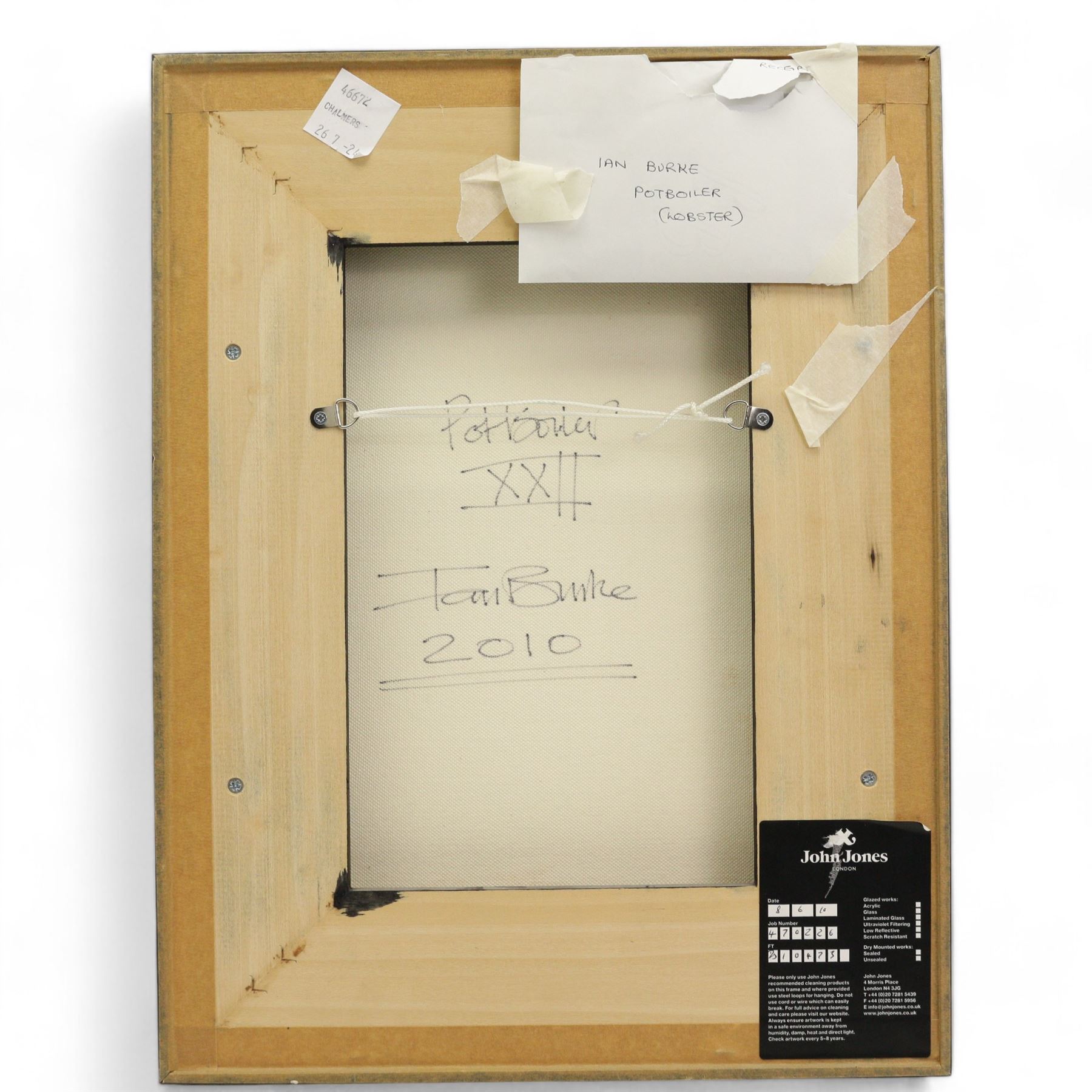 Ian Burke (Yorkshire 1955-): 'Potboiler' Lobster, oil on canvas signed titled and dated 2010 verso 40cm x 30cm
Notes: with 'The Boat Show' exhibition catalogue