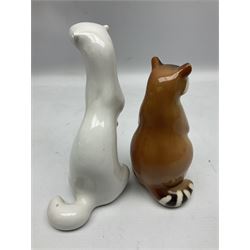 1970's Hornsea mugs, comprising Train Robber pattern designed by John Clappison and Owl from the ‘Newsprint’ Zoo range designed by Jack Dadd, and three USSR figures of animals comprising raccoon, ferret and badger