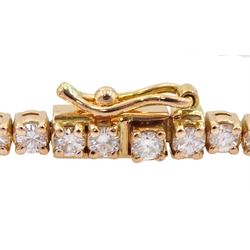 18ct rose gold round brilliant cut diamond line bracelet, stamped 750, total diamond weight approx 3.00 carat